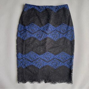 Express Black Blue Lace Midi Pencil Skirt Women’s Size 6